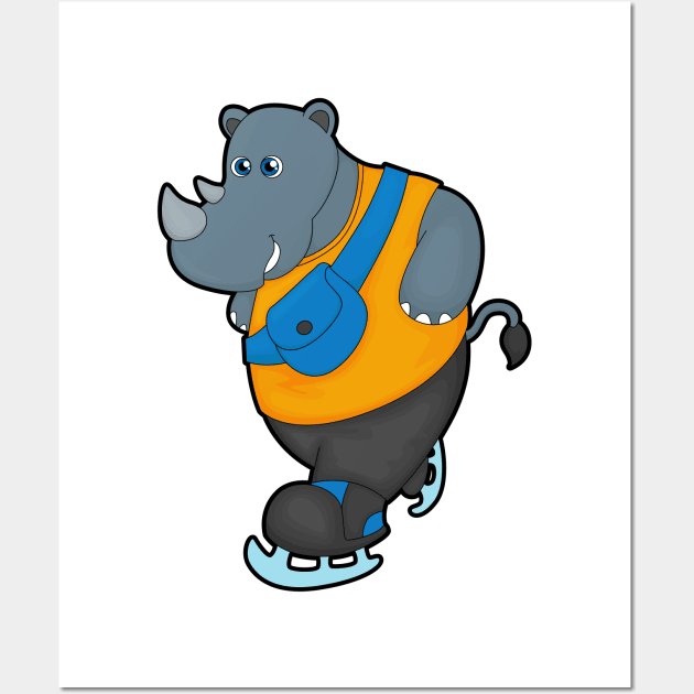 Rhino at Ice skating with Sling bag Wall Art by Markus Schnabel